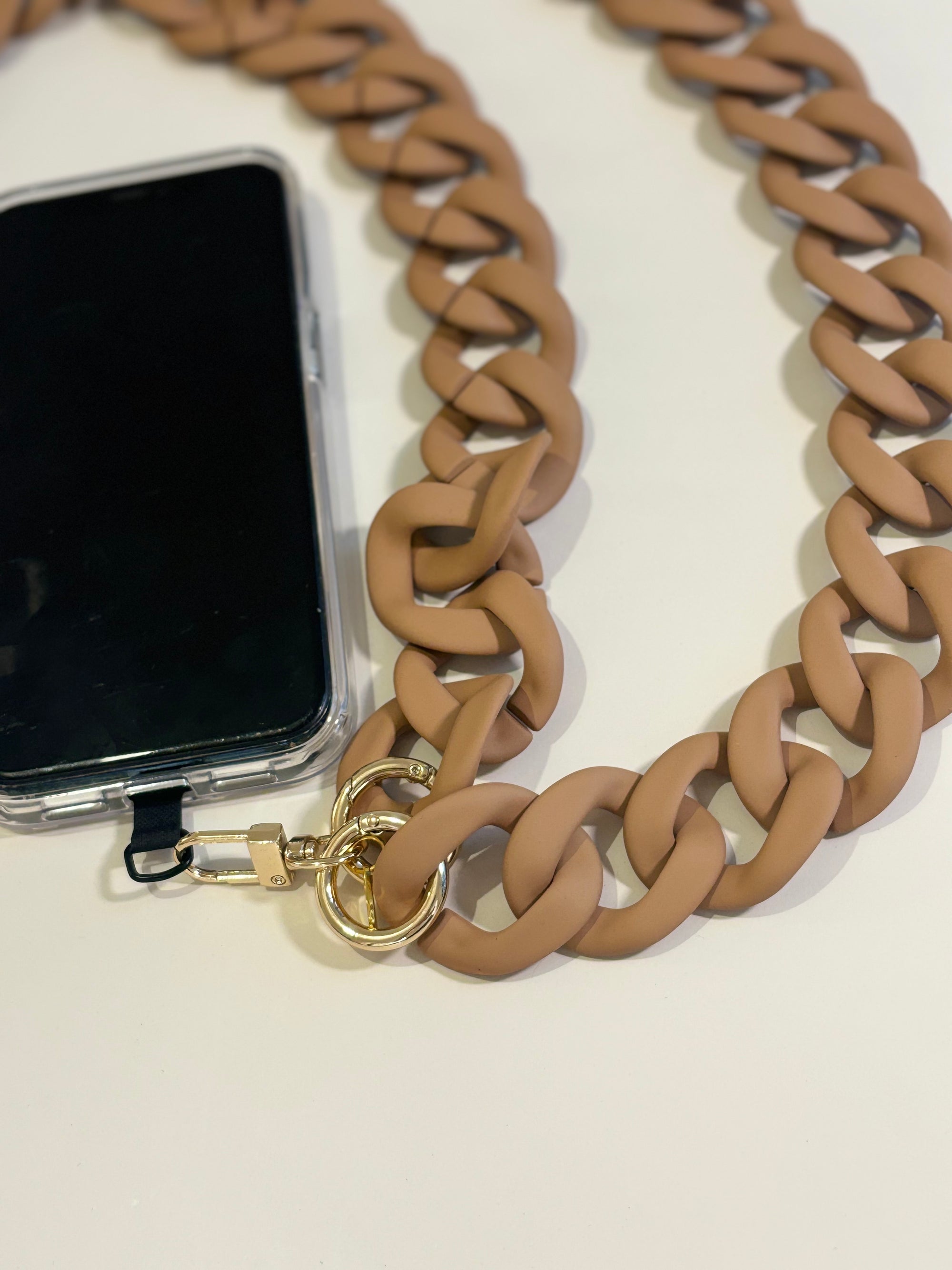 Cross body phone strap - Chunky chain Tan