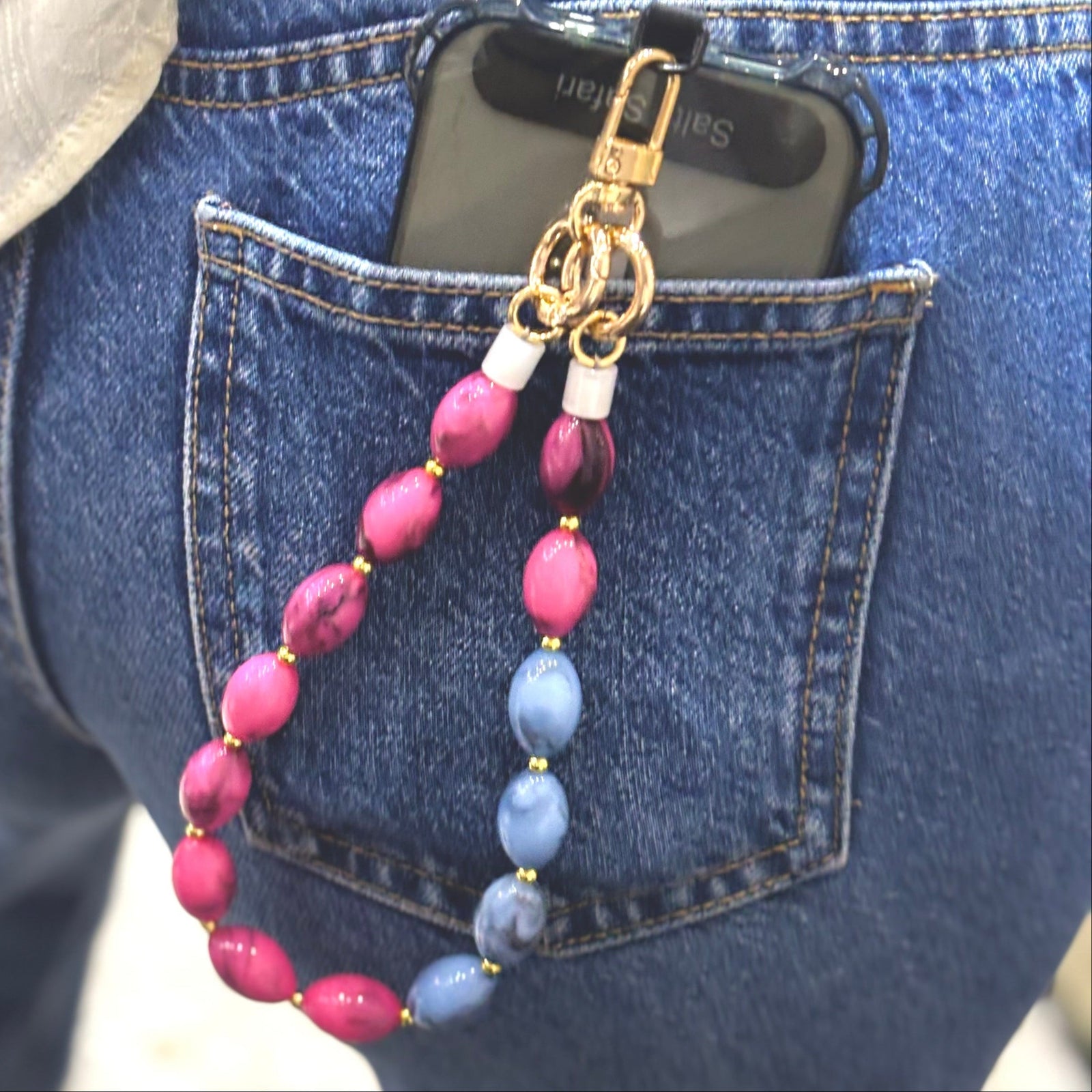 Bella Key Ring || Phone Charm - Pink & Navy