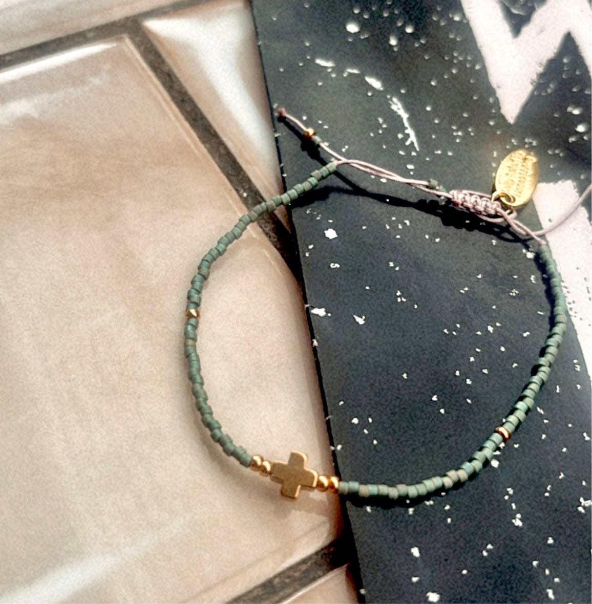 Delicate Cross bracelet, Olive