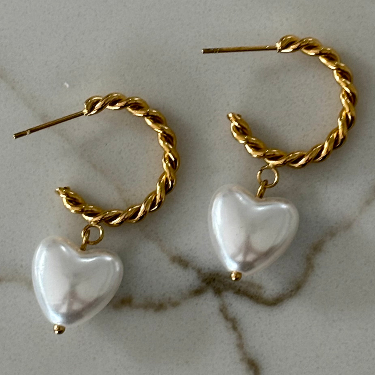 Heart Pearl Drop Earrings