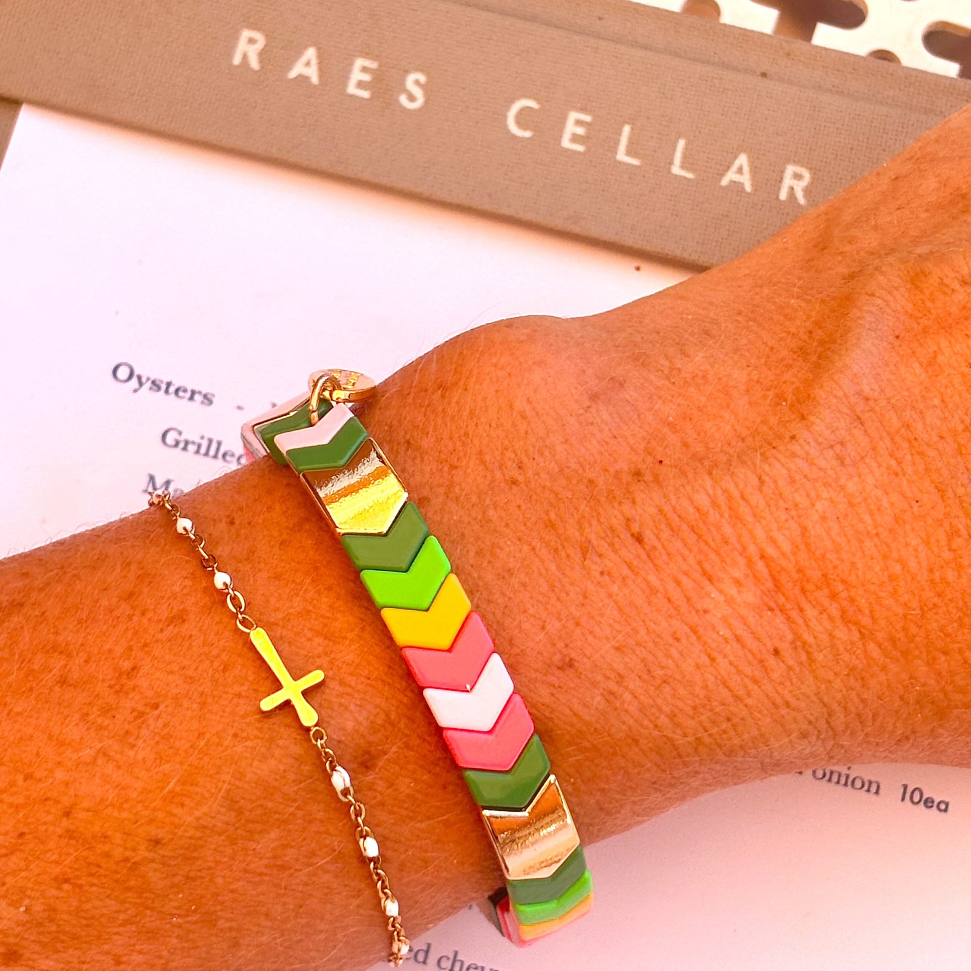 Caribbean bracelet, Greens & Pinks