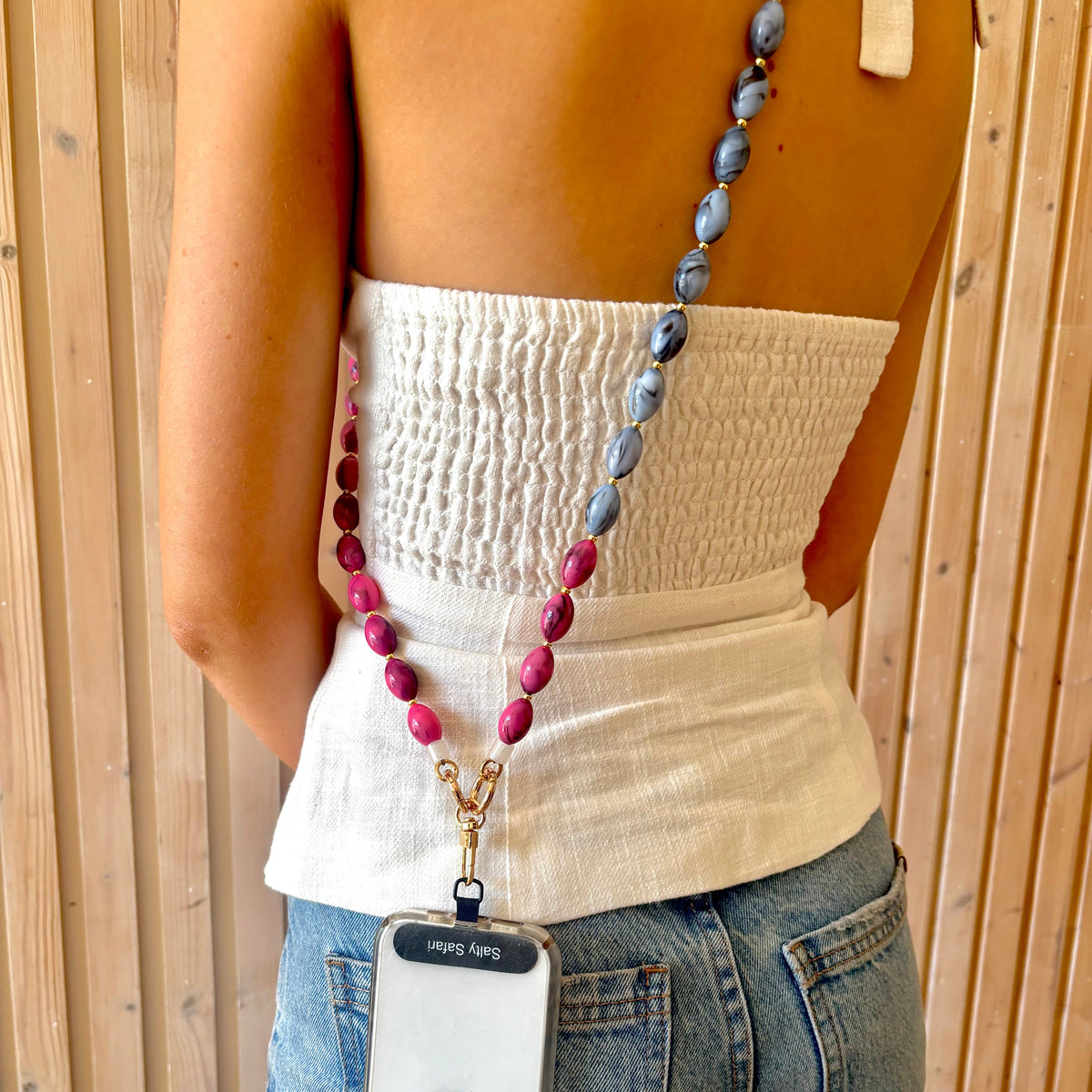 Bella Cross Body Phone Strap - Pink & Sky Blue