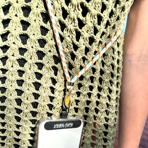 Cross body phone cord - Tangerine & Sky Blue