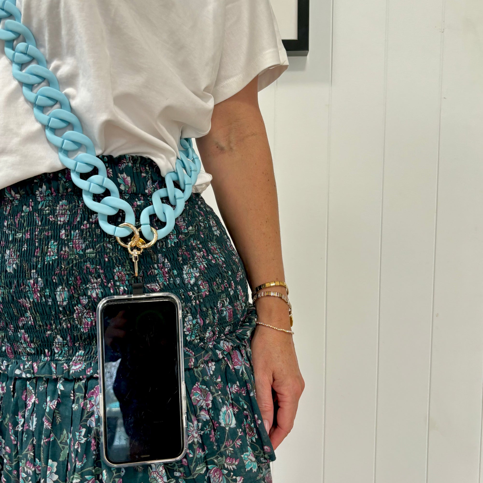 Cross body phone strap - Chunky chain Turquoise