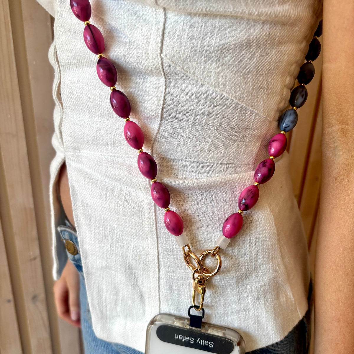 Bella Cross Body Phone Strap - Pink & Sky Blue