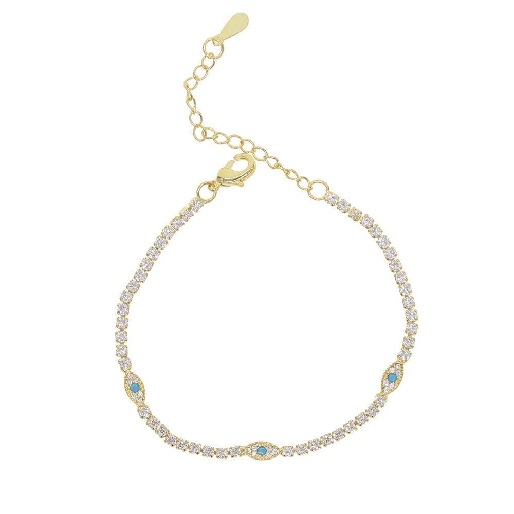 Delicate Evil Eye Protection - Tennis Bracelet Gold