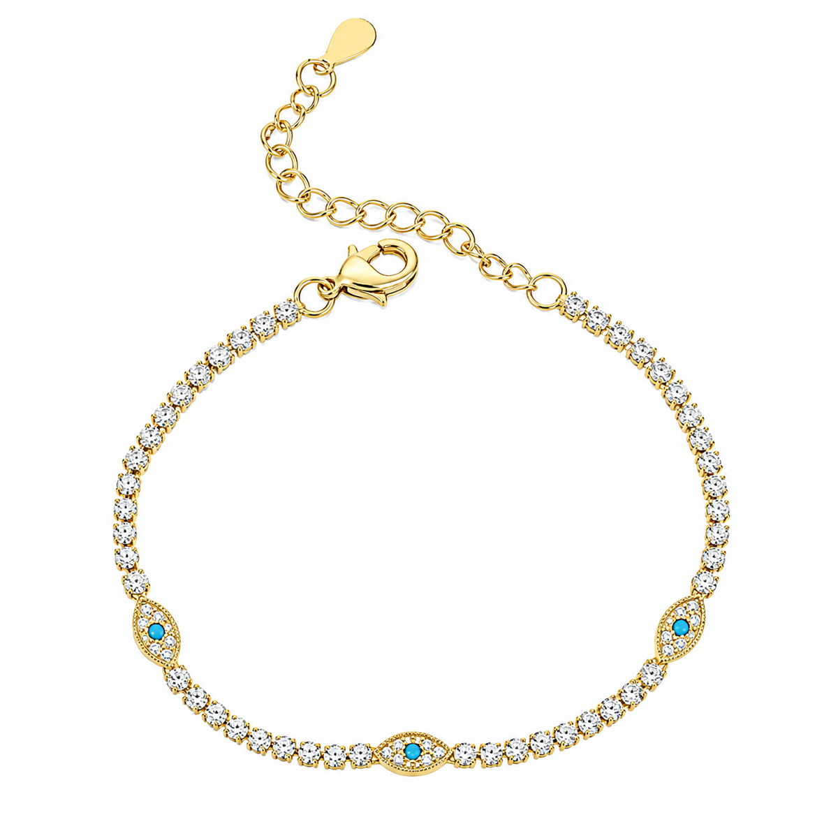 Delicate Evil Eye Protection - Tennis Bracelet Gold