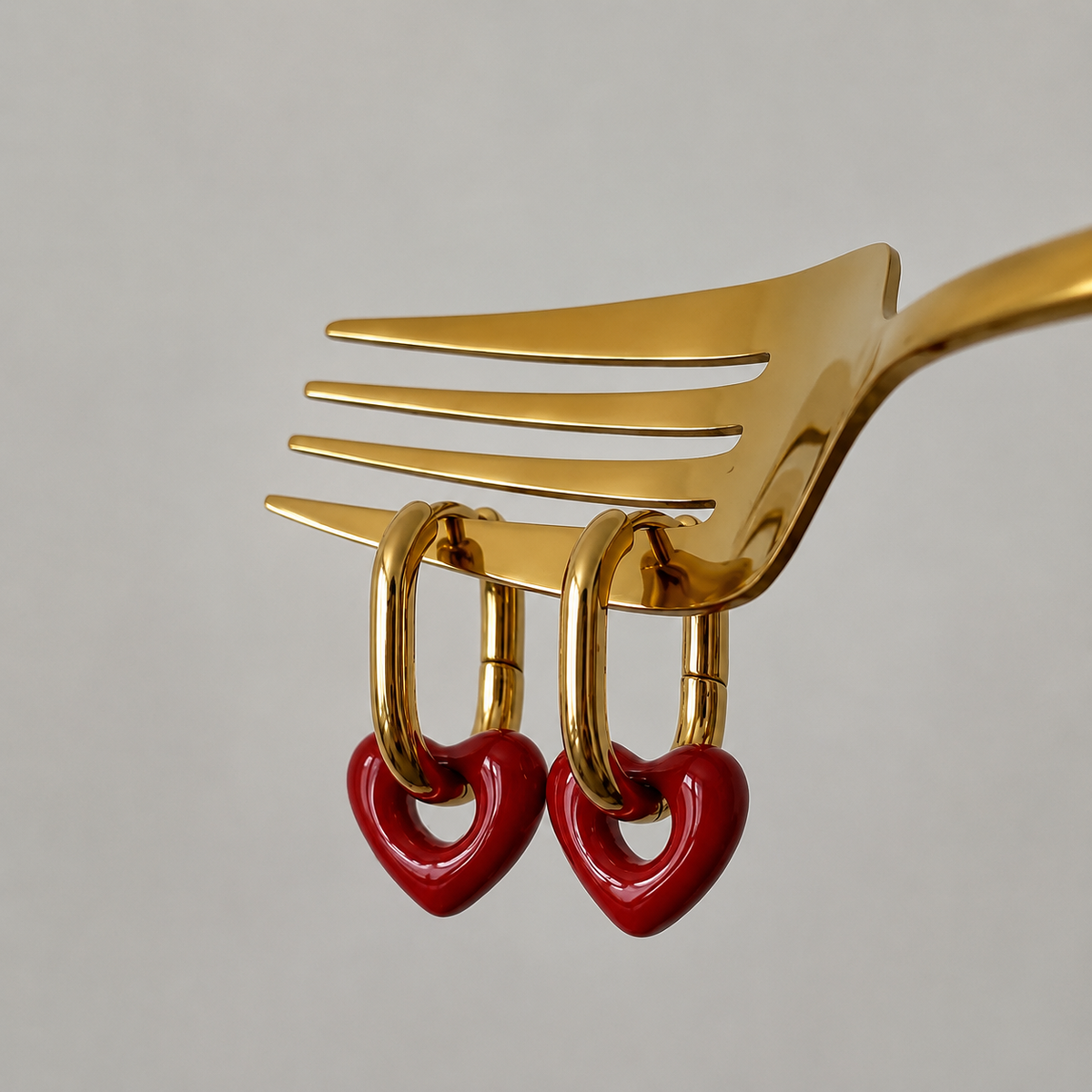 Sophia Ruby Gold Heart Earrings