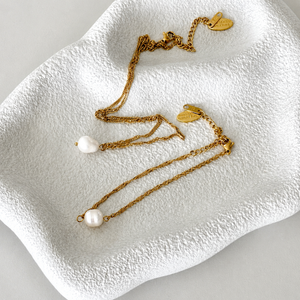 Sienna Delicate Pearl Necklace, patterned detail chain