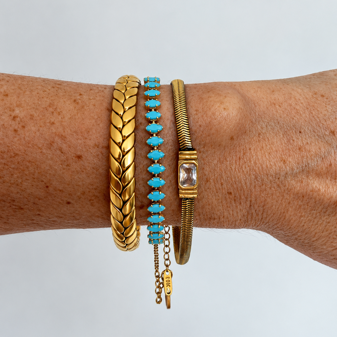 Turquoise Pop, Gold Bracelet Cluster - 3 bracelets