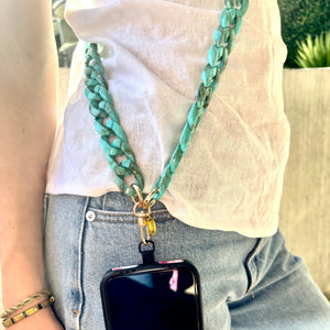 Cross Body Phone holder - Turquoise Tortishell