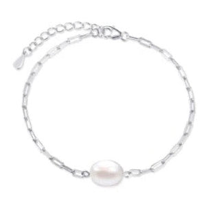 Delicate box chain pearl bracelet Silver