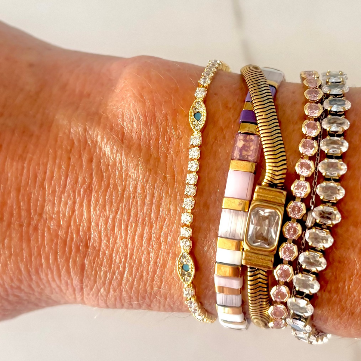 Delicate Evil Eye Protection - Tennis Bracelet Gold