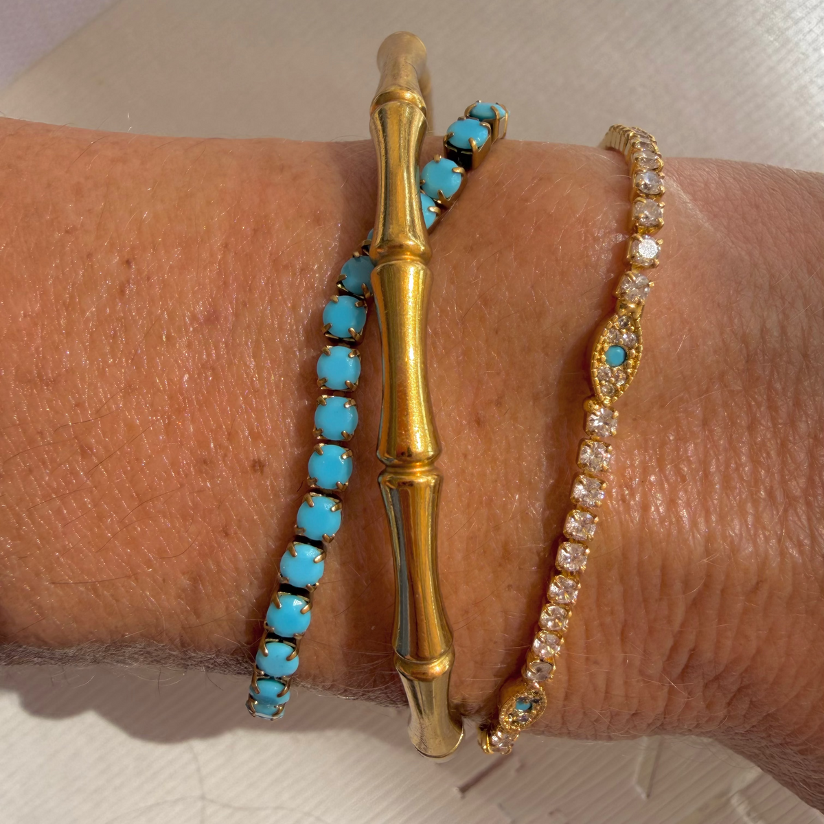 Delicate Evil Eye Protection - Tennis Bracelet Gold