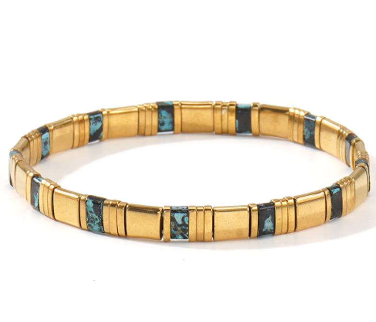 Ibiza Bracelet - Cleopatra Gold with Deep Dark Turquoise