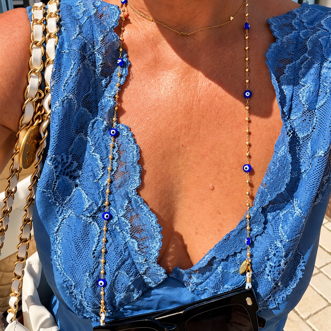 Evil Eye Sunglass Chain - Dark Blue