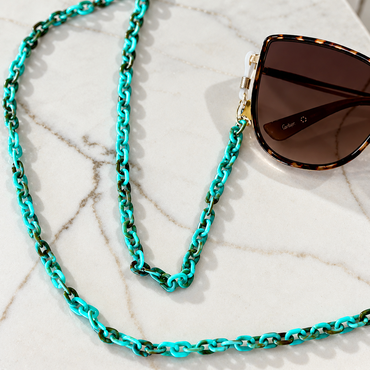 Nikki Beach Club Glasses Chain turquoise tortoise shell