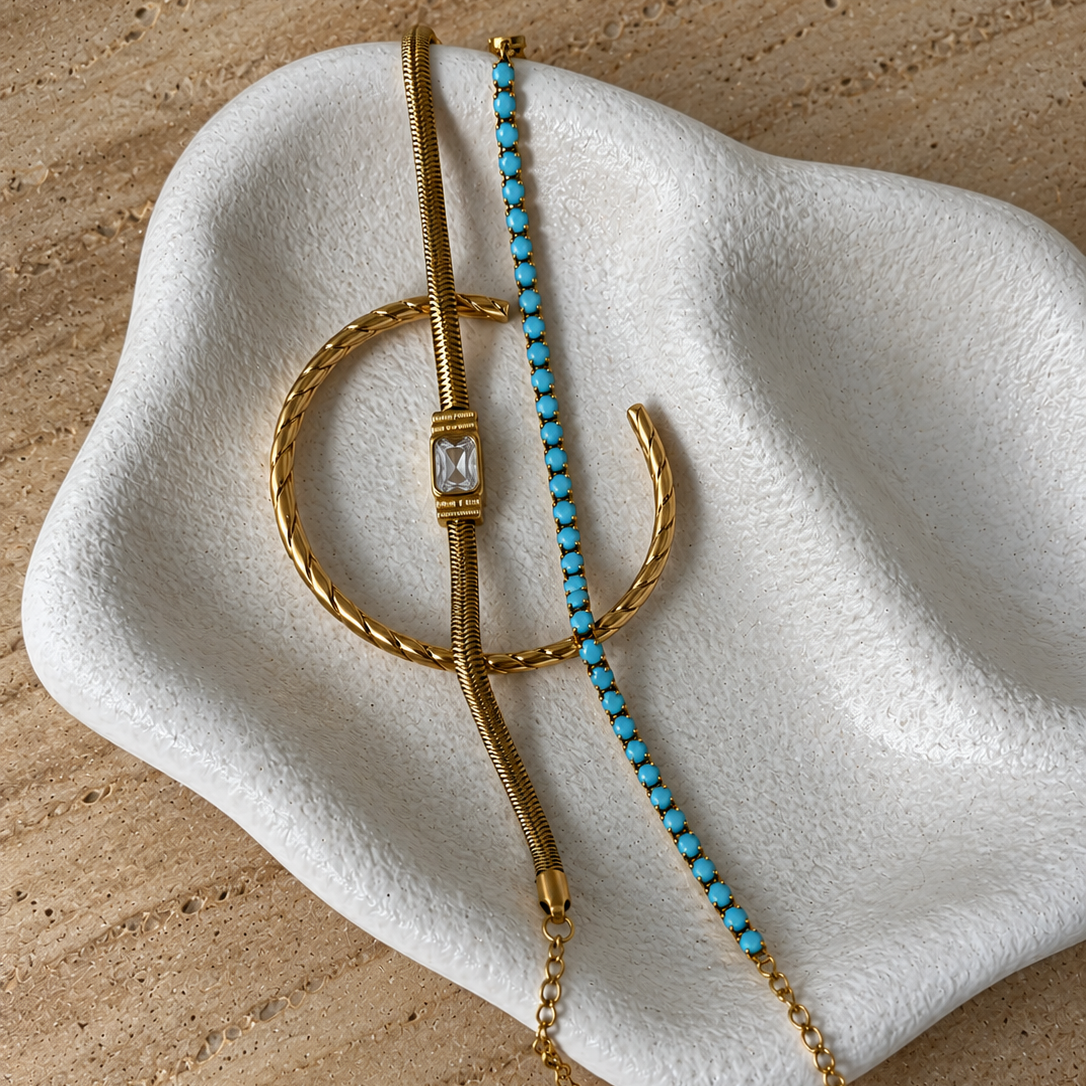 Gold with a Turquoise Pop Cluster - 3 bracelets