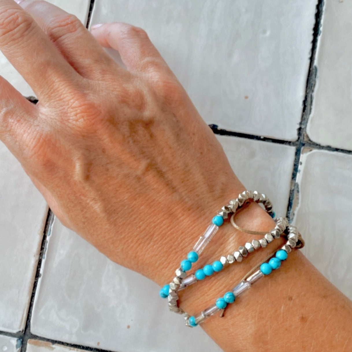 Infinity Wrap Bracelet, Blue Turquoise & Howlite Stone