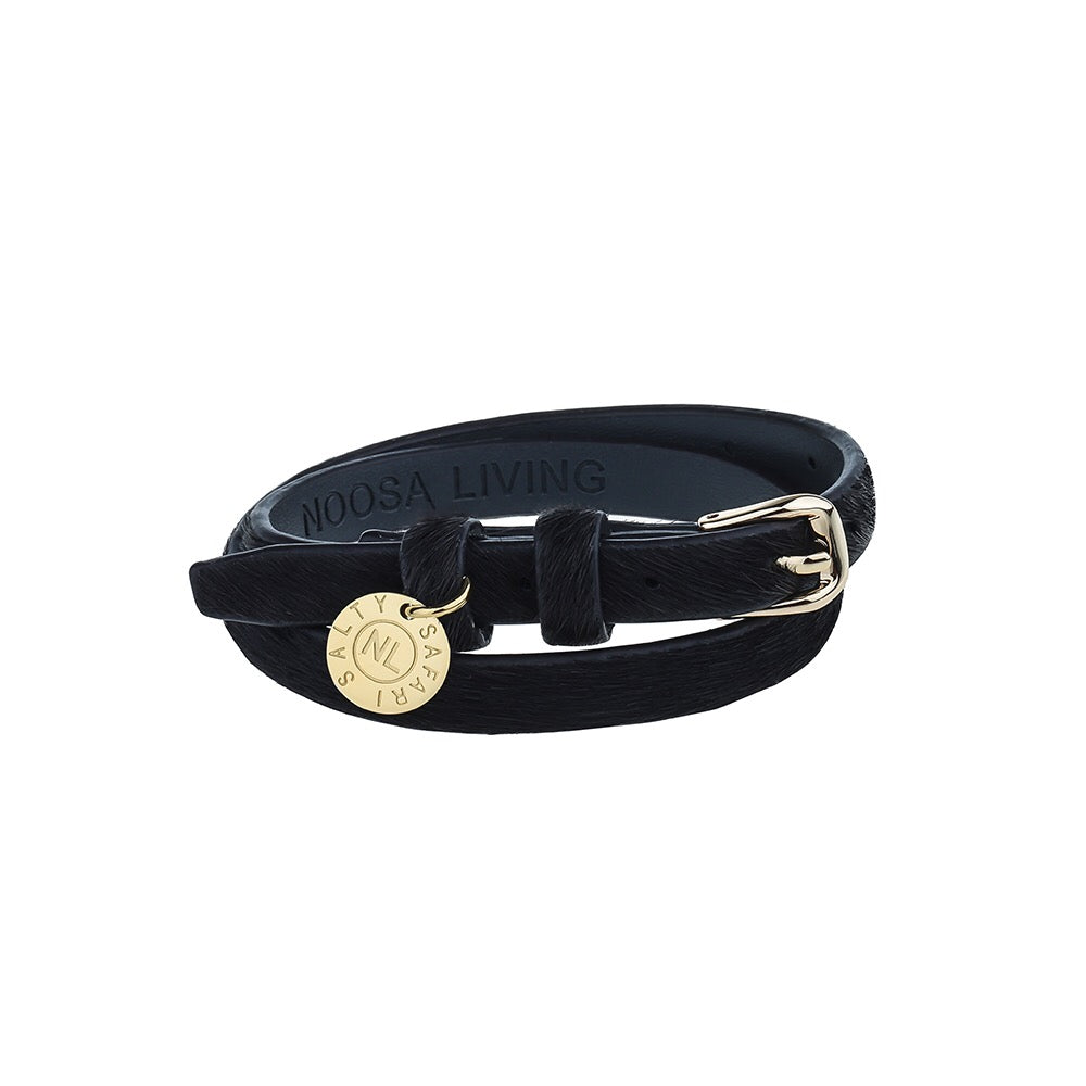 Double Wrap Bracelet, Black Textured Leather