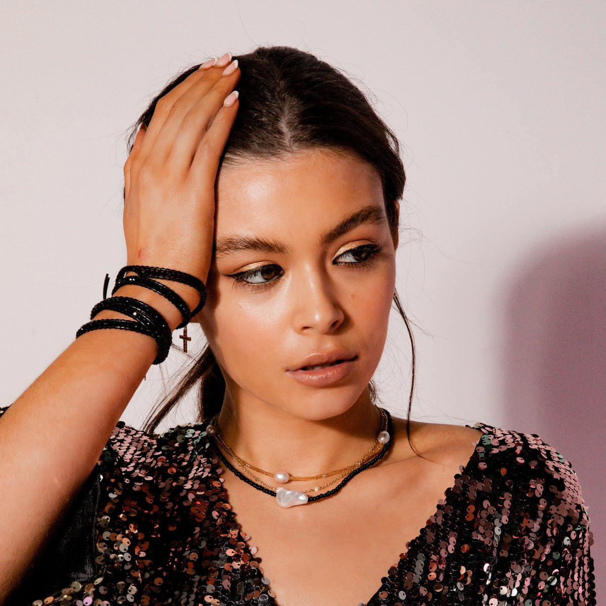 Delicate Wrap Bracelet, Midnight Crystals