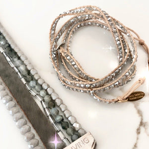 Delicate Five Wrap Bracelet, Silver Crystals