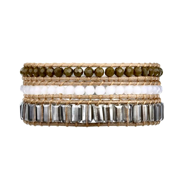 Rich Olive Crystals, Three Layer Wrap Bracelet