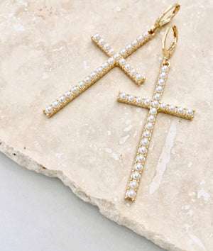 Cross Huggies Gold Pearl