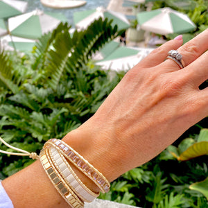 Luxe Gold & Milky Crystals, 3 Wrap Bracelet