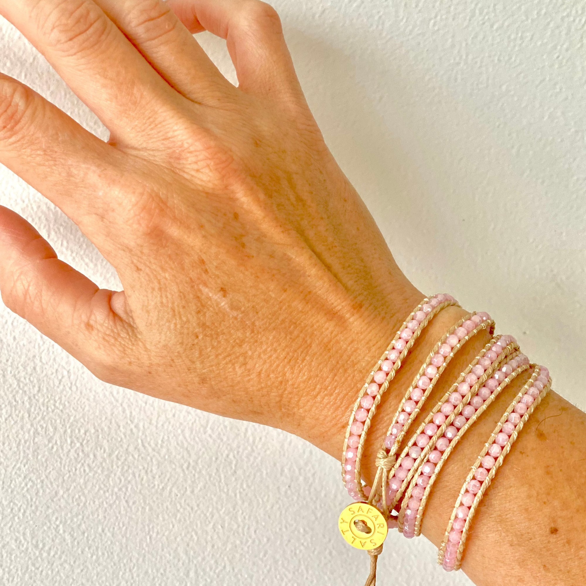 Delicate Five Wrap Bracelet, Sorbet Pink Crystals